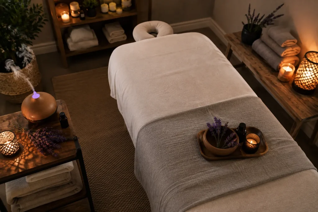 Calming aromatherapy massage setup designed to help ease anxiety