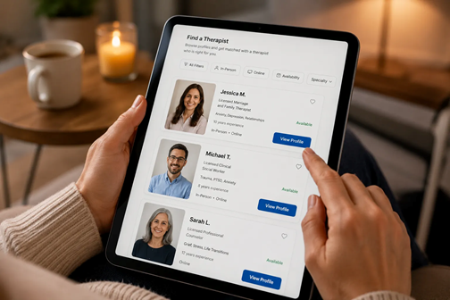 Comparing licensed massage therapist profiles before booking online