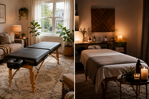 Comparing in-home massage setup versus a traditional spa treatment room